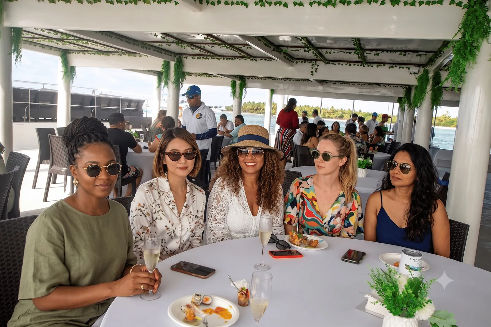 Group of friends aboard, shared on Instagram