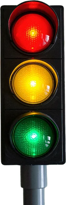 Traffic light concept: red, yellow and green wristbands
